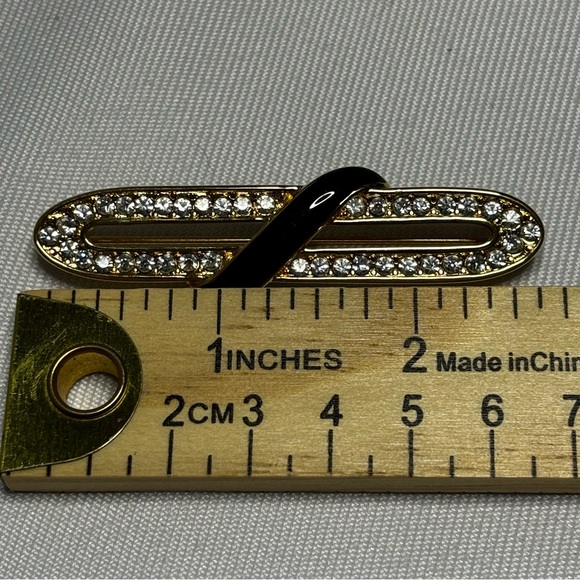 Vintage Brooch signed Monet, gold tone, black enamel, rhinestones - Picture 5 of 5